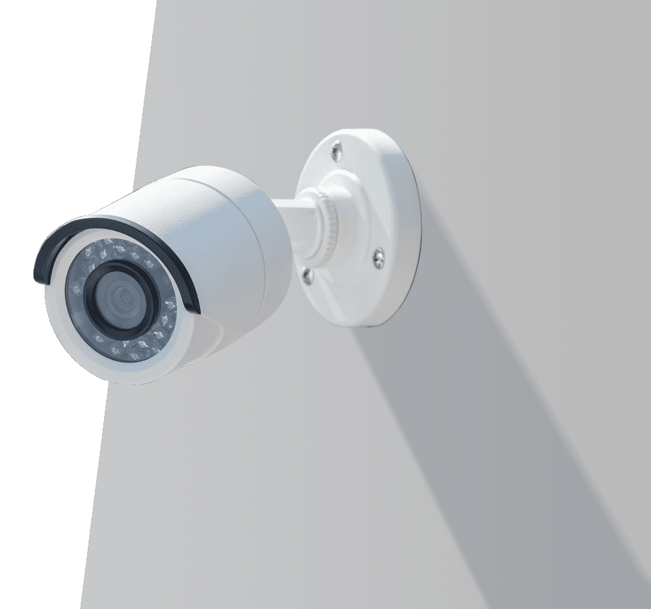 White Security Camera On Grey Wall